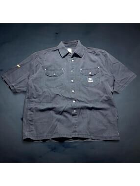 Vintage Y2K Utility Workwear Button Up Shirt Faded Gray Double Pocket Skater L
